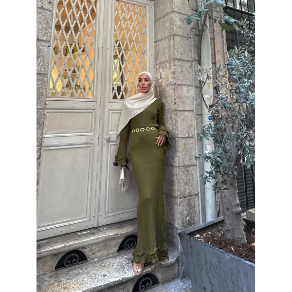 Tamara Kol Detaylı Elbise - Yeşil