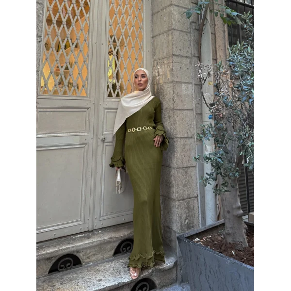 Tamara Kol Detaylı Elbise - Yeşil