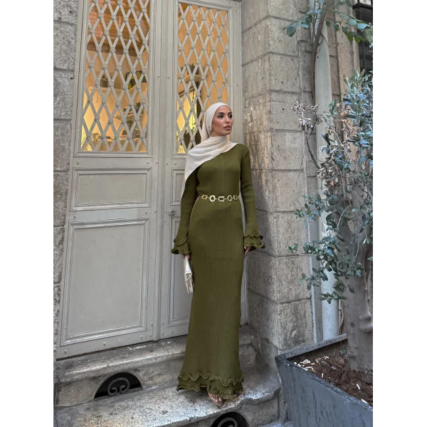 Tamara Kol Detaylı Elbise - Yeşil