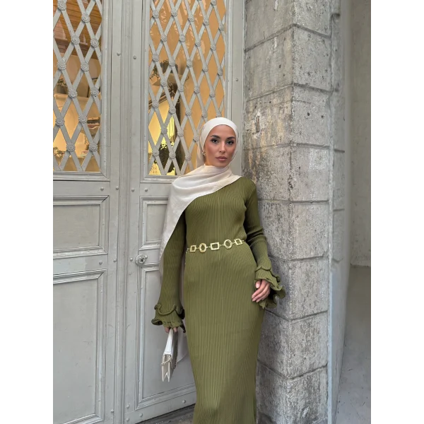 Tamara Kol Detaylı Elbise - Yeşil