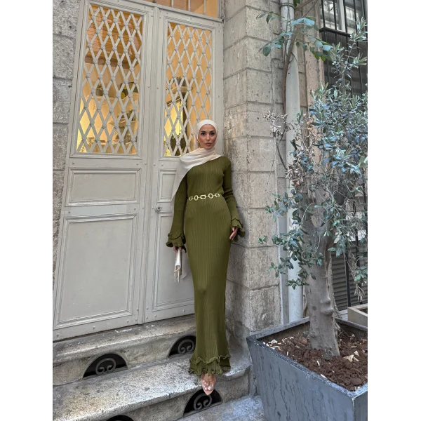 Tamara Kol Detaylı Elbise - Yeşil