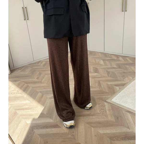 Taşlı Triko Pantolon - Kahve