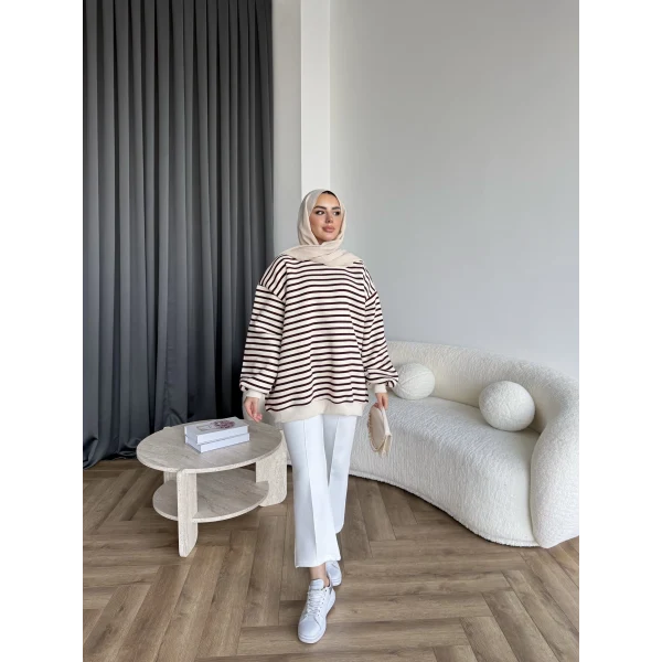 Twist Çizgili Sweat - Bordo