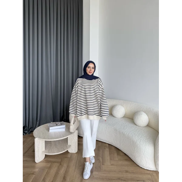 Twist Çizgili Sweat - Lacivert