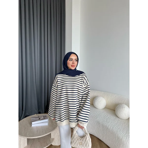 Twist Çizgili Sweat - Lacivert