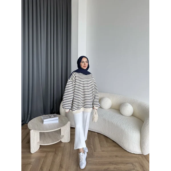 Twist Çizgili Sweat - Lacivert