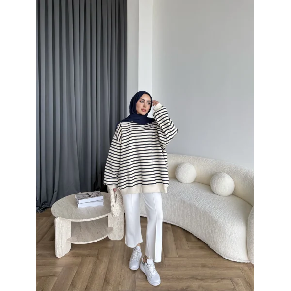 Twist Çizgili Sweat - Lacivert