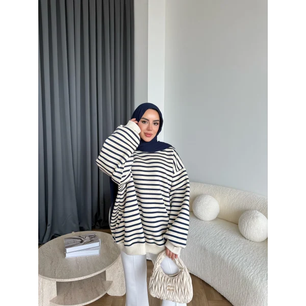 Twist Çizgili Sweat - Lacivert