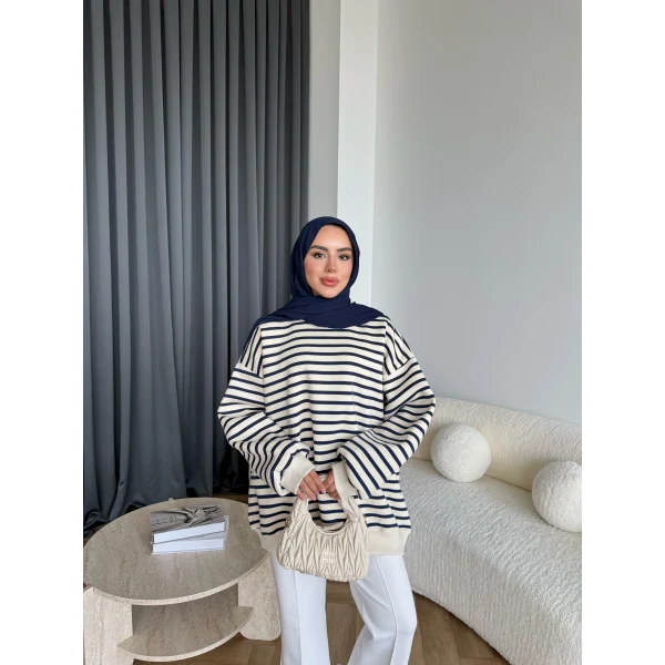 Twist Çizgili Sweat - Lacivert