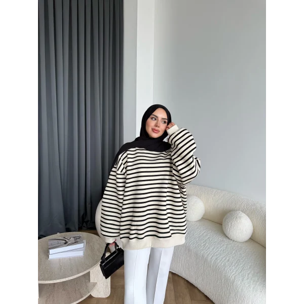 Twist Çizgili Sweat - Siyah