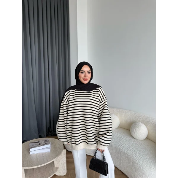 Twist Çizgili Sweat - Siyah