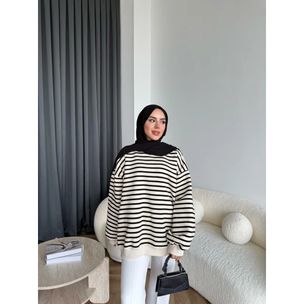 Twist Çizgili Sweat - Siyah