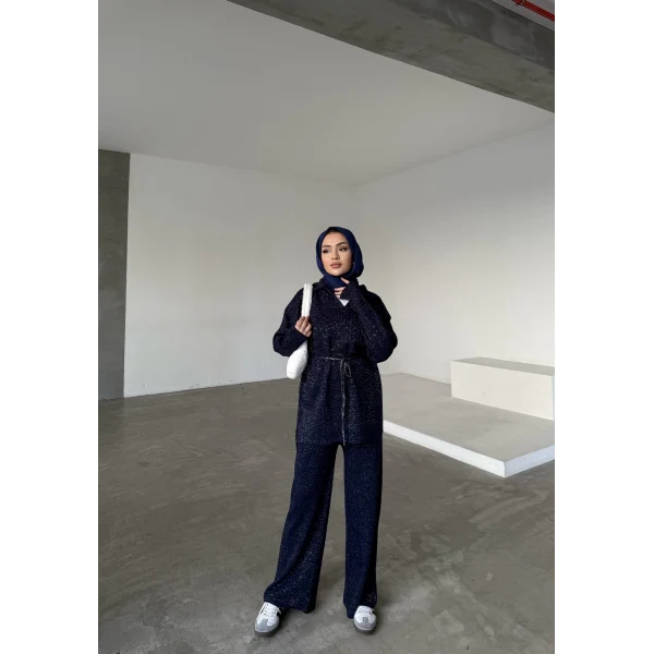 V Yaka Simli Triko Takım - Lacivert