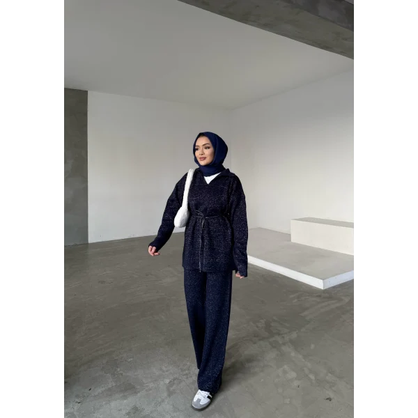 V Yaka Simli Triko Takım - Lacivert