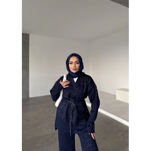 V Yaka Simli Triko Takım - Lacivert