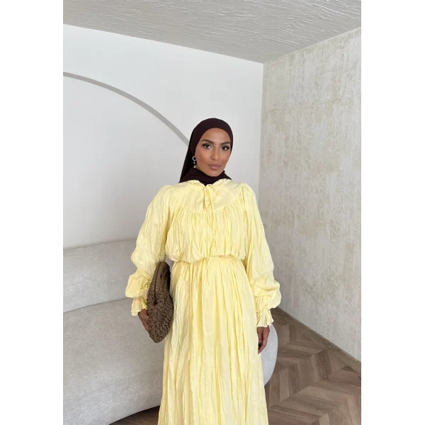 Veluna Kırışık Elbise - Sarı
