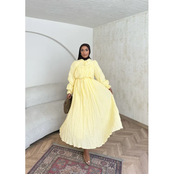 Veluna Kırışık Elbise - Sarı