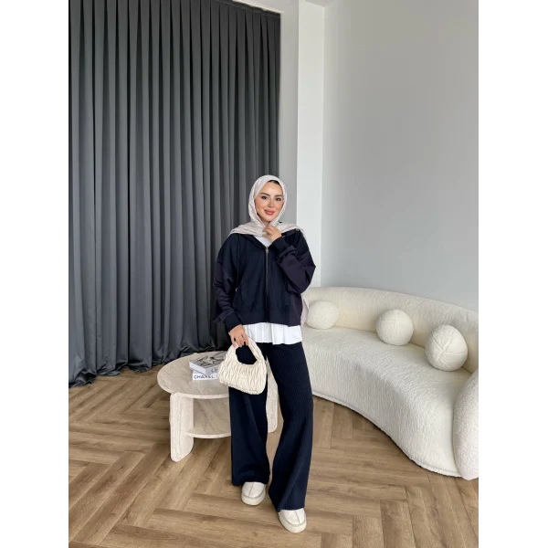 Venusa Kapşonlu Triko Takım - Lacivert