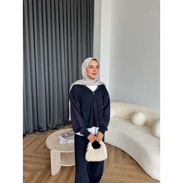 Venusa Kapşonlu Triko Takım - Lacivert
