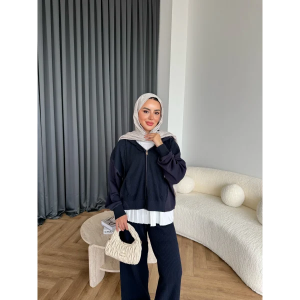 Venusa Kapşonlu Triko Takım - Lacivert