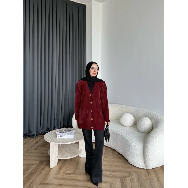 Viona Tüylü Hırka - Bordo