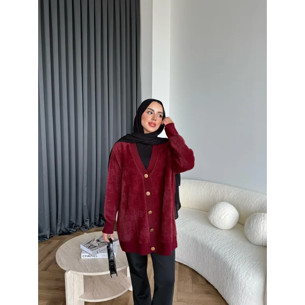 Viona Tüylü Hırka - Bordo