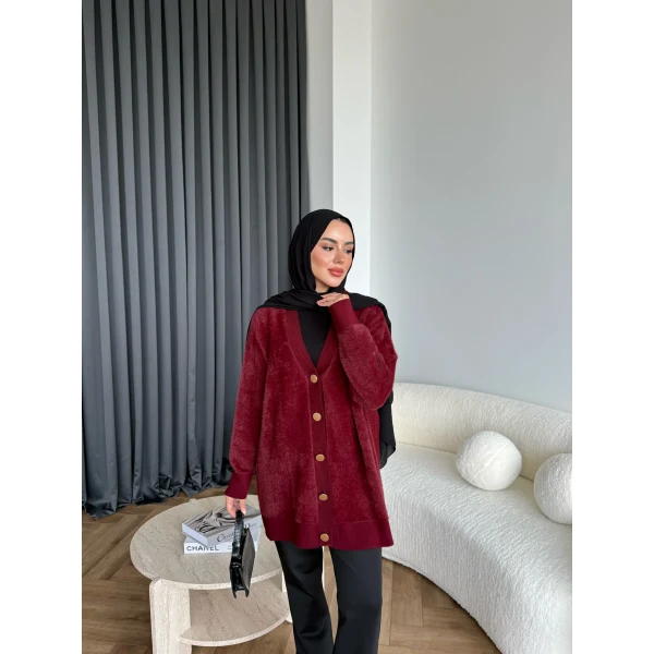 Viona Tüylü Hırka - Bordo