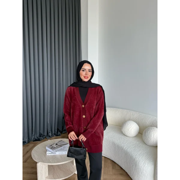 Viona Tüylü Hırka - Bordo