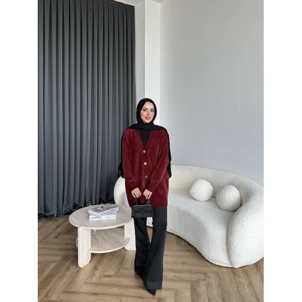 Viona Tüylü Hırka - Bordo
