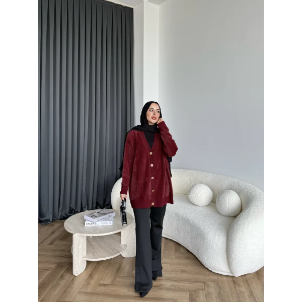 Viona Tüylü Hırka - Bordo
