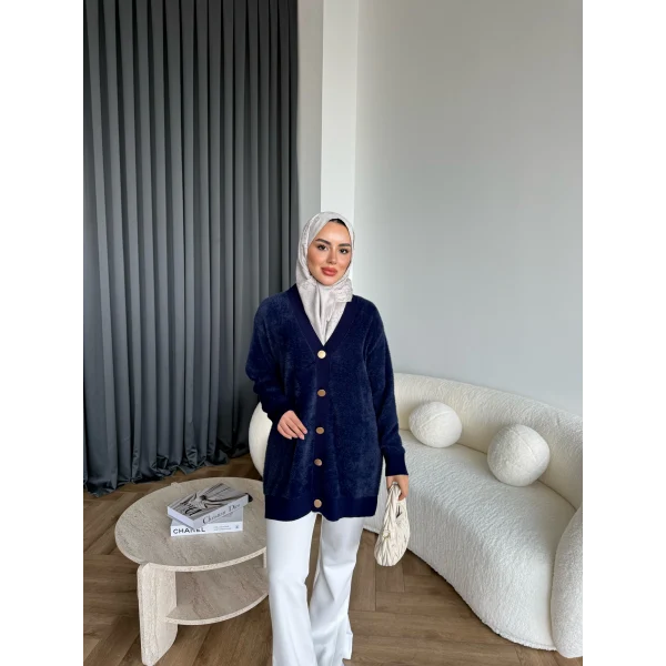 Viona Tüylü Hırka - Lacivert