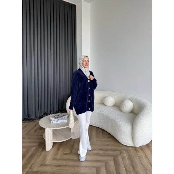 Viona Tüylü Hırka - Lacivert