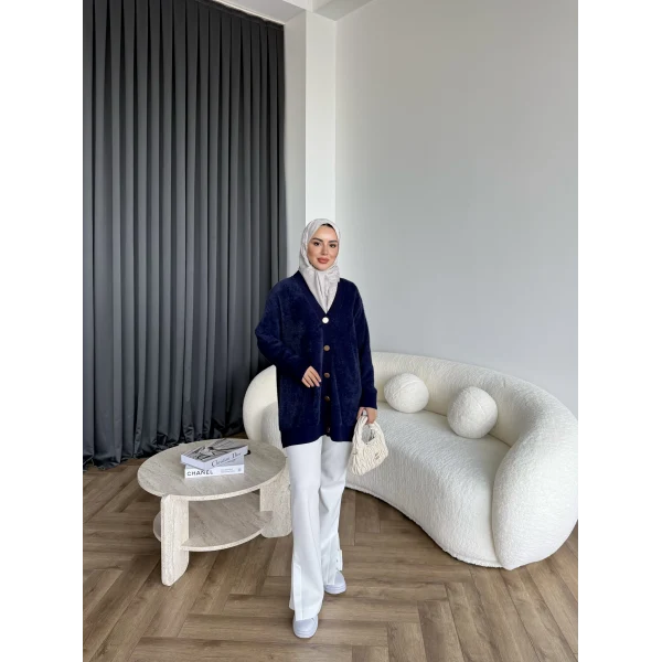 Viona Tüylü Hırka - Lacivert