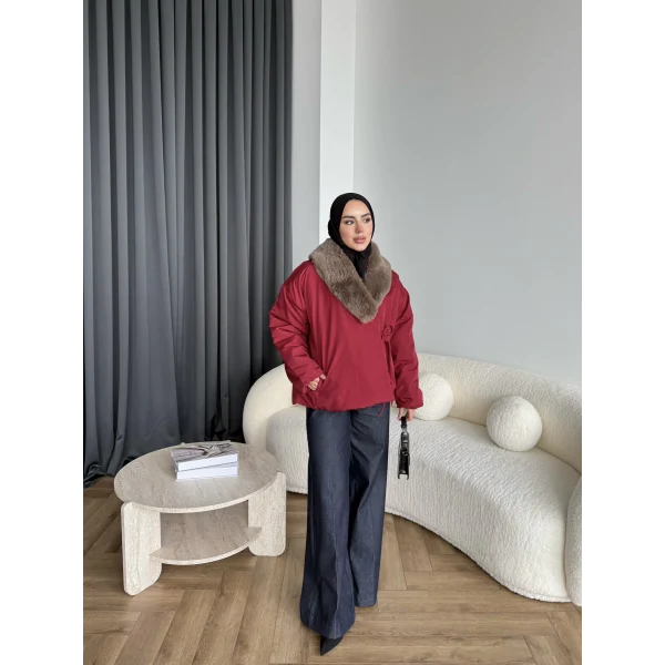 Wilma Kürk Detaylı Mont - Bordo