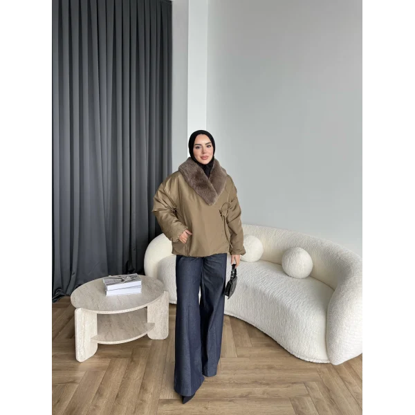 Wilma Kürk Detaylı Mont - Zeytin Yeşil