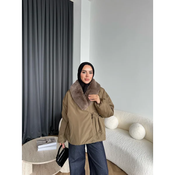 Wilma Kürk Detaylı Mont - Zeytin Yeşil