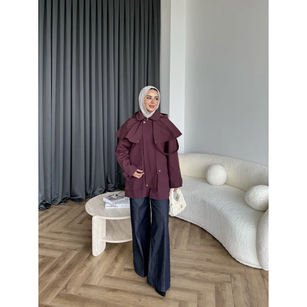 Winter Premium Lüx Trençkot - Bordo