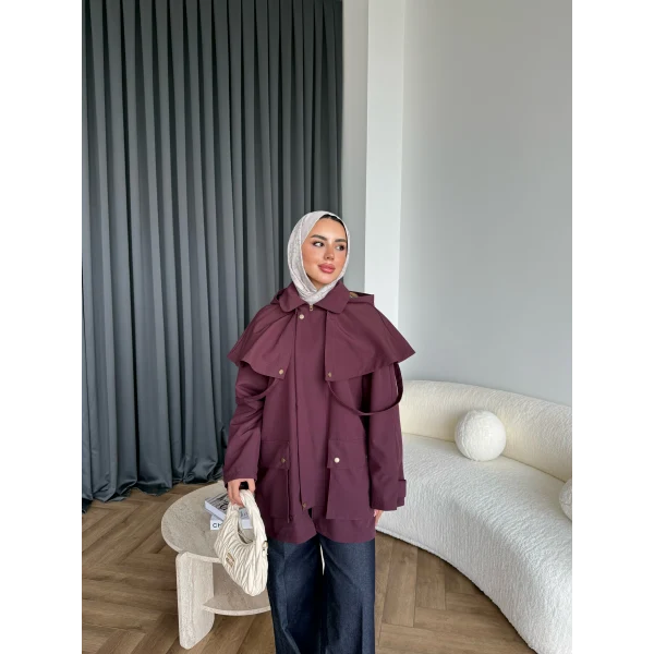 Winter Premium Lüx Trençkot - Bordo