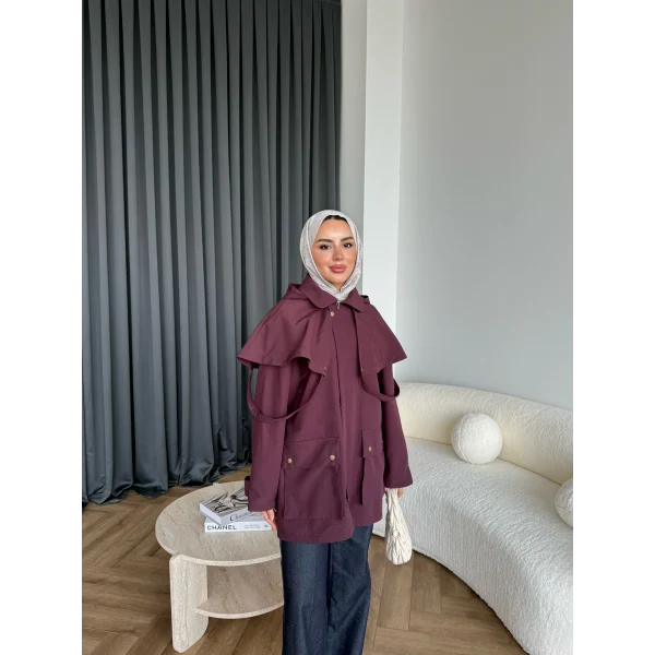 Winter Premium Lüx Trençkot - Bordo