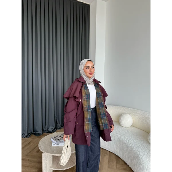 Winter Premium Lüx Trençkot - Bordo