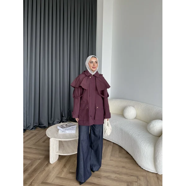 Winter Premium Lüx Trençkot - Bordo