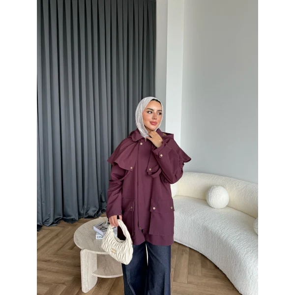 Winter Premium Lüx Trençkot - Bordo