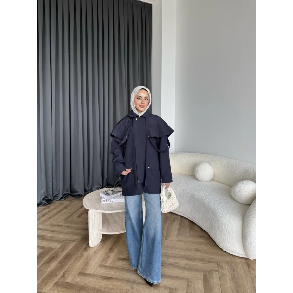 Winter Premium Lüx Trençkot - Lacivert