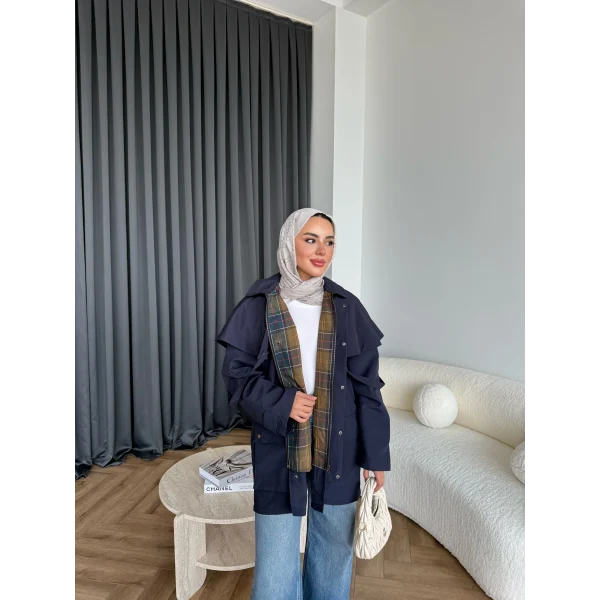 Winter Premium Lüx Trençkot - Lacivert