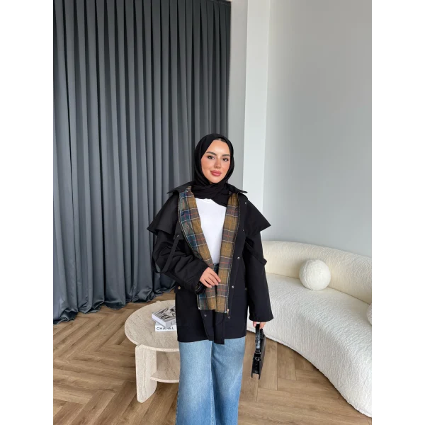 Winter Premium Lüx Trençkot - Siyah