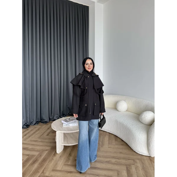 Winter Premium Lüx Trençkot - Siyah