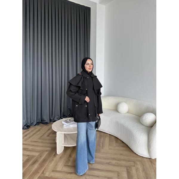Winter Premium Lüx Trençkot - Siyah