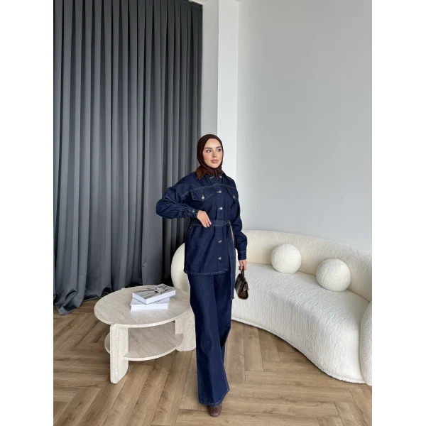 Yaka Detaylı Kot Takım