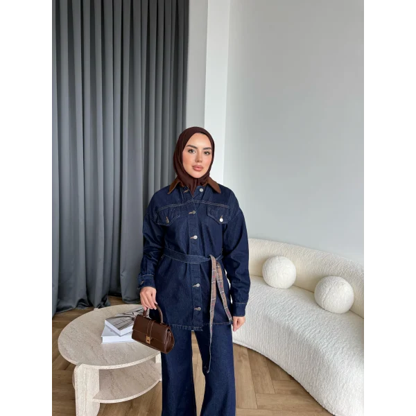 Yaka Detaylı Kot Takım