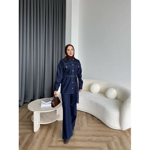 Yaka Detaylı Kot Takım